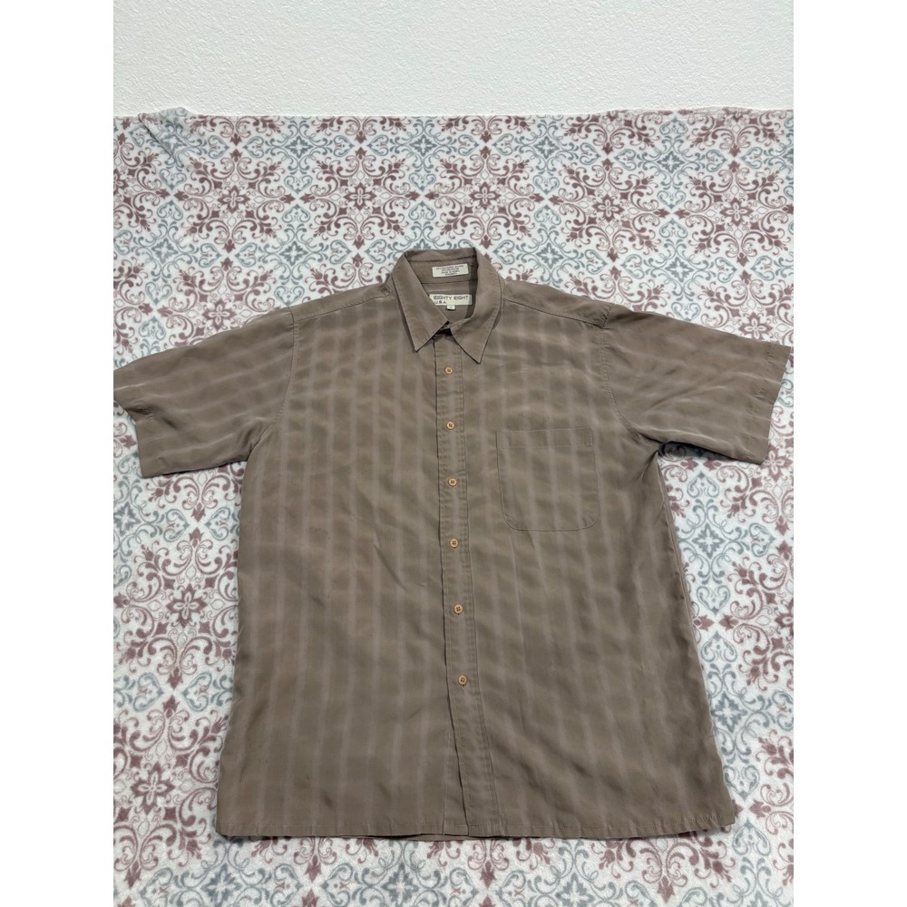 Eighty Eight USA Mens Medium Brown Shadow Stripe Short Sleeve Button Down Shirt